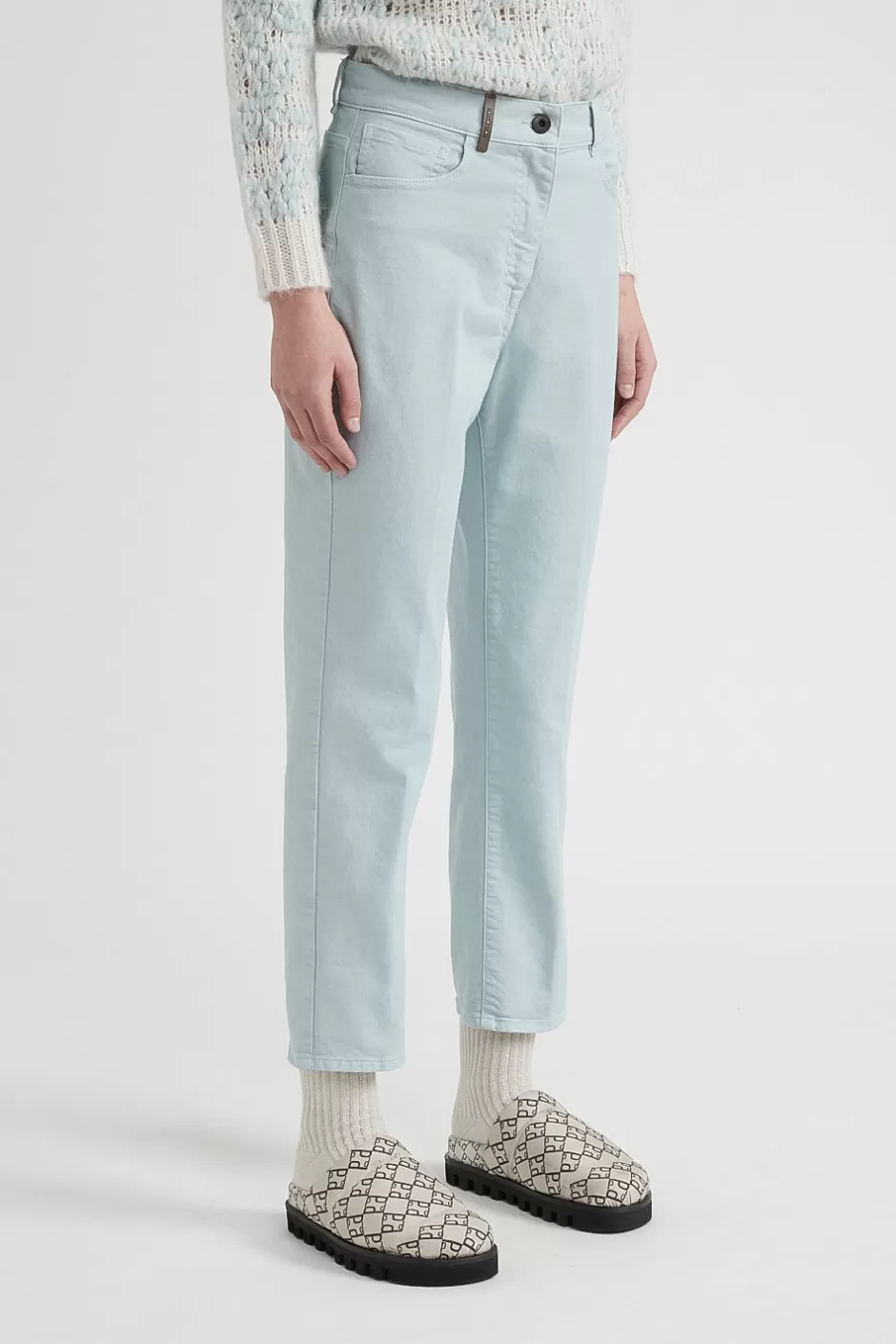 Denim | Pantaloni | Peserico Pantalone Straight Cropped In Bull Denim Verde Sorgiva