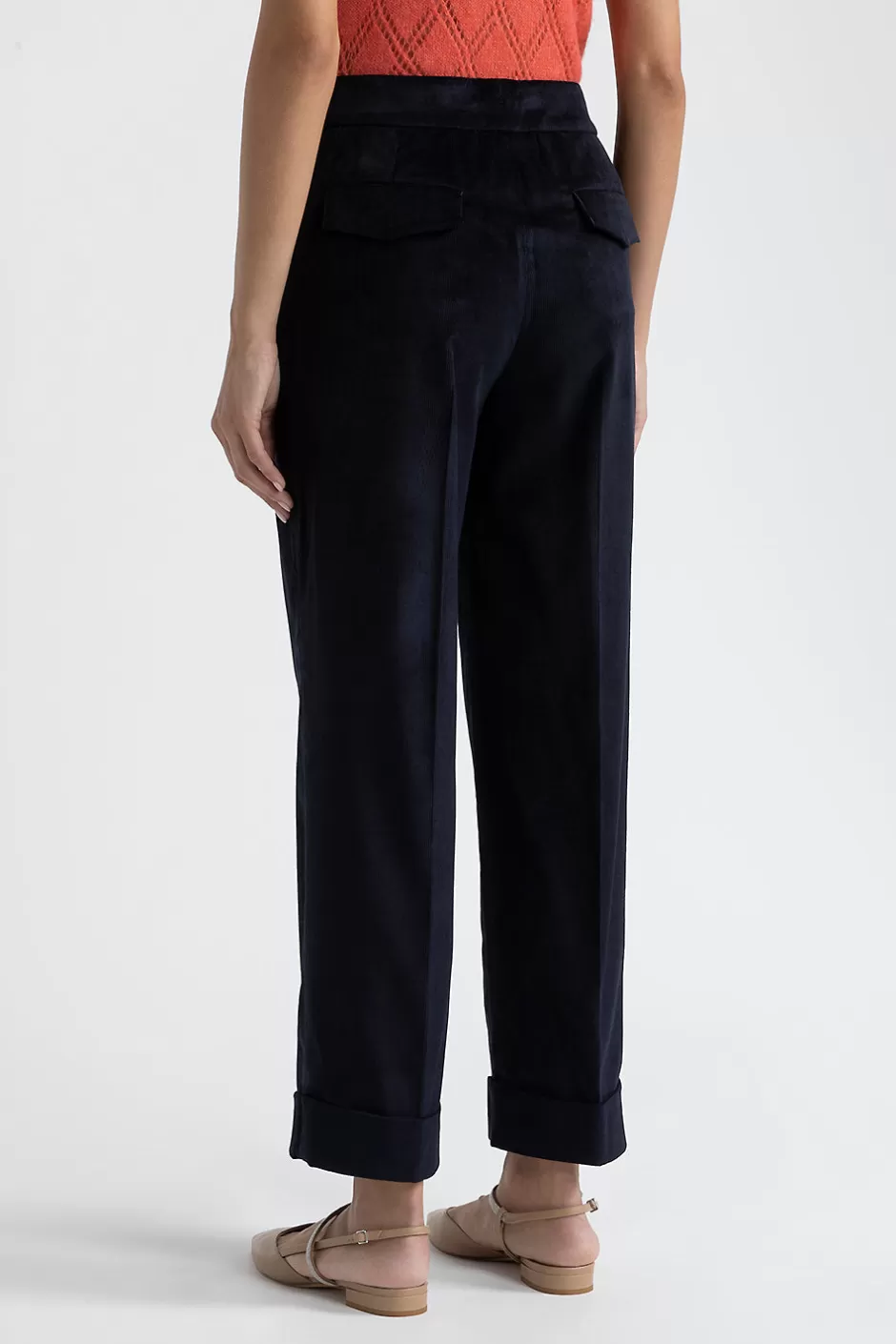 Pantaloni | Peserico Pantalone Straight In Velluto 2000 Righe Blu calamaio