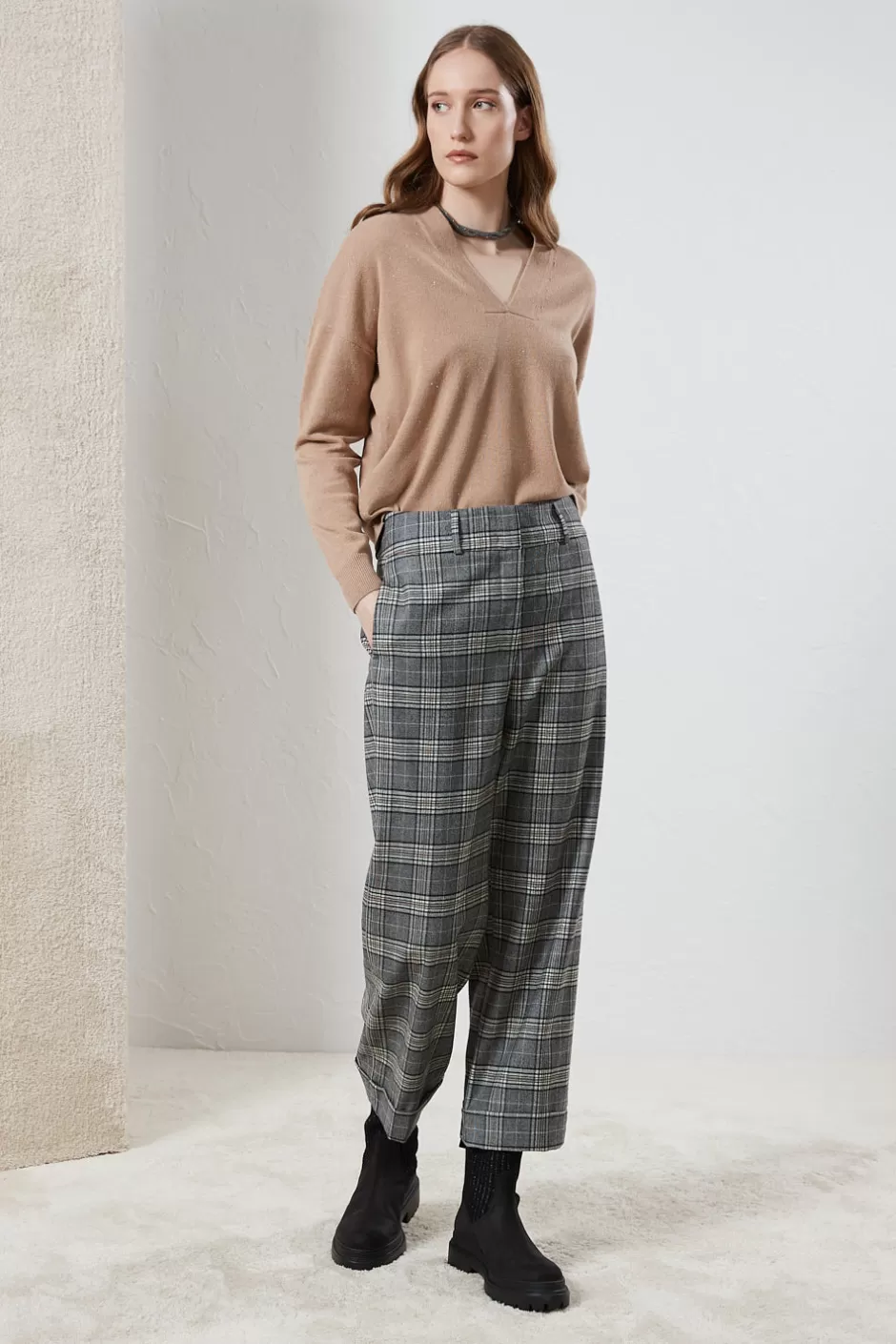 Pantaloni | Peserico Pantalone Tailored Cropped Straight In Lana Grafite