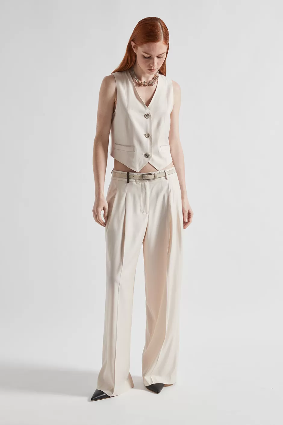 Completi E Set Coordinati | Pantaloni | Peserico Pantalone Wide In Twill Beige perla