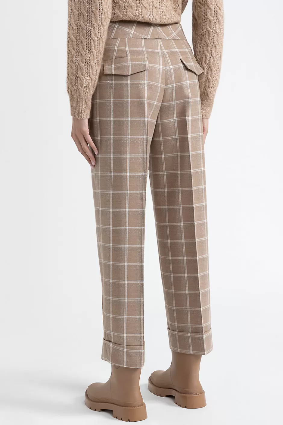 Pantaloni | Peserico Pantaloni In Lana E Lurex A Maxi Quadri Latte macchiato