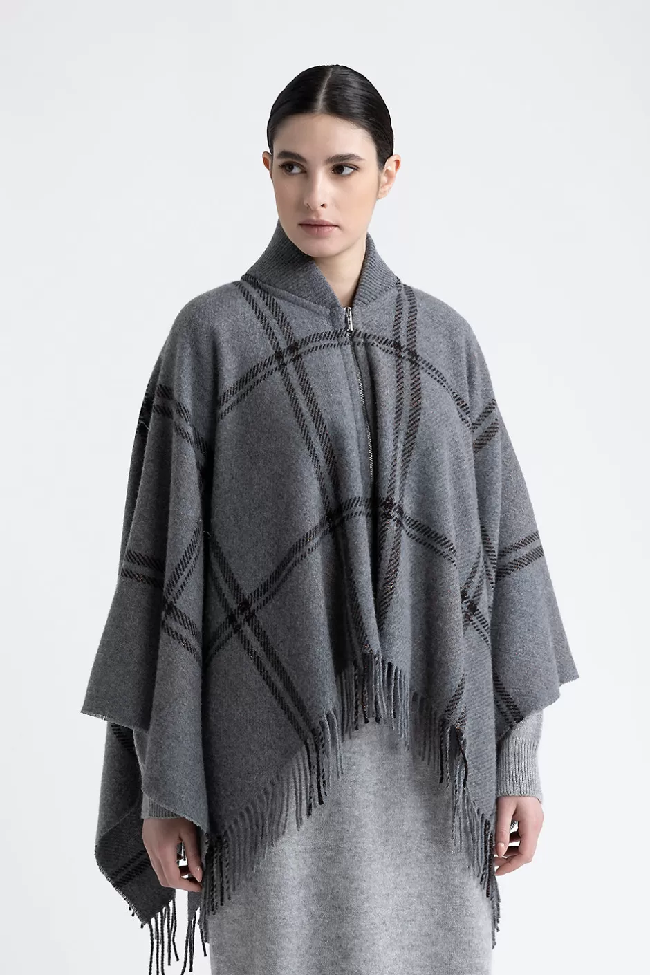 Accessori | Sciarpe | Peserico Poncho In Misto Lana, Cashmere E Lurex Grafite