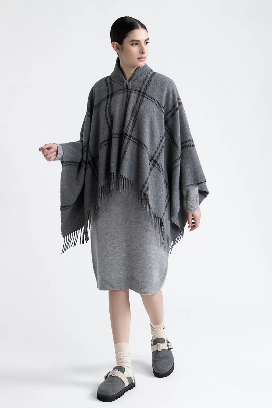 Accessori | Sciarpe | Peserico Poncho In Misto Lana, Cashmere E Lurex Grafite