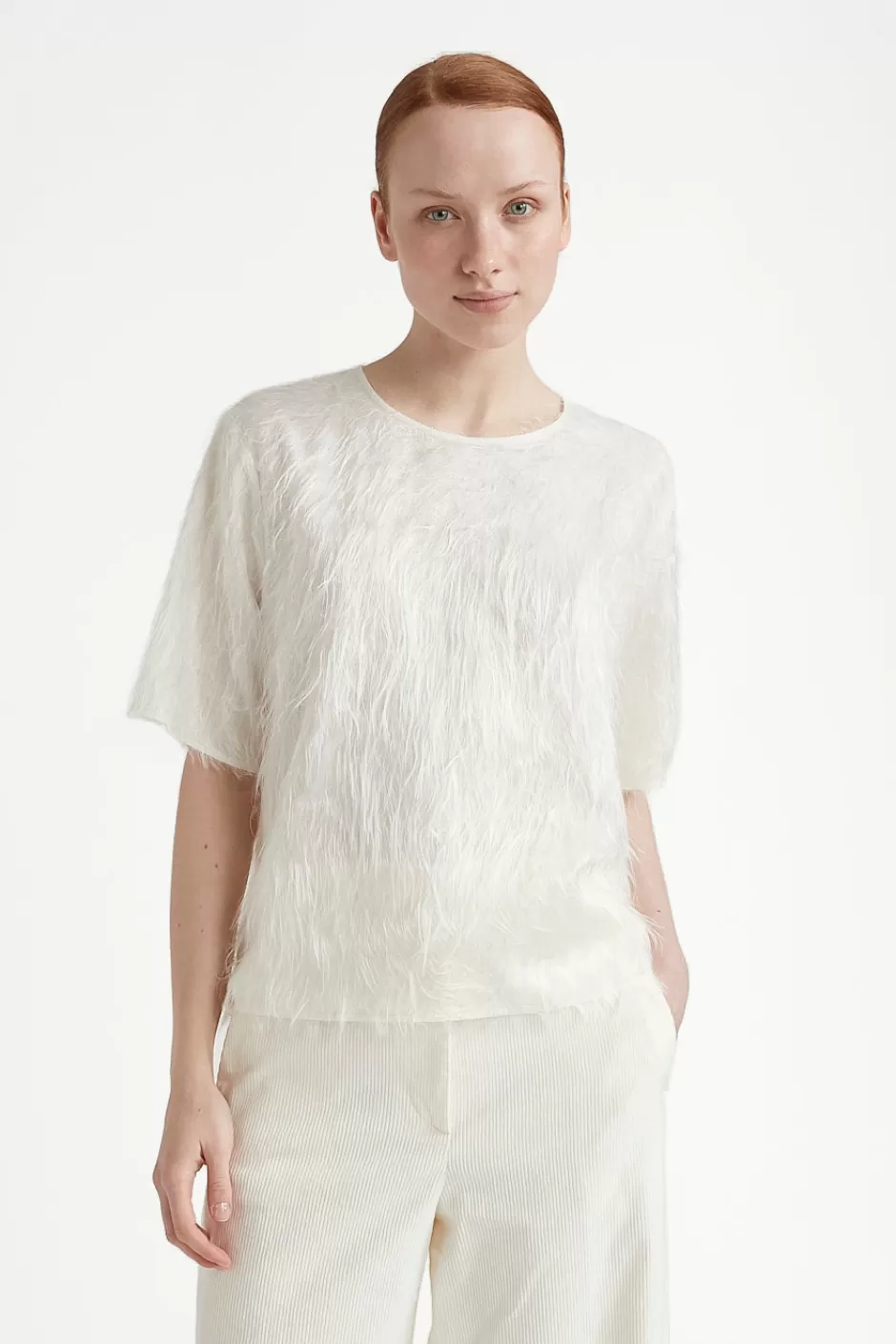 Top E T-Shirt | Peserico Top Con Scollo A Giro In Tessuto Leggero Con Fili Aerei Di Viscosa Bianco naturale