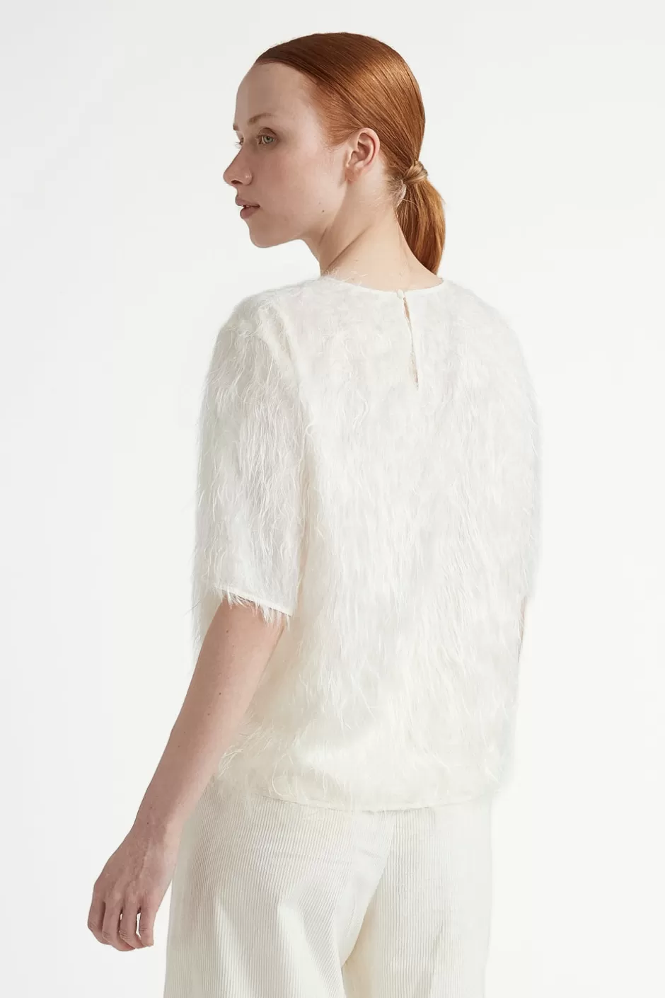 Top E T-Shirt | Peserico Top Con Scollo A Giro In Tessuto Leggero Con Fili Aerei Di Viscosa Bianco naturale