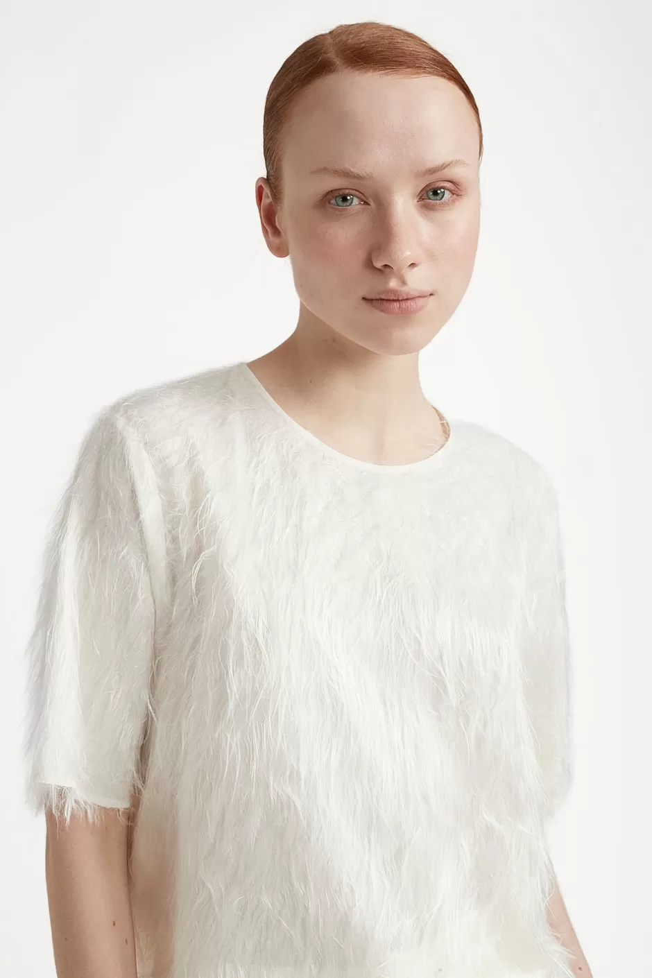 Top E T-Shirt | Peserico Top Con Scollo A Giro In Tessuto Leggero Con Fili Aerei Di Viscosa Bianco naturale