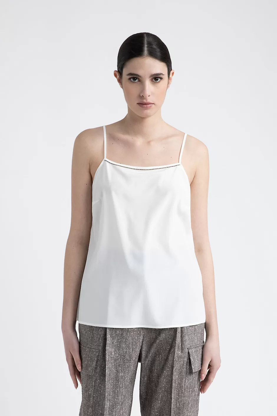 Top E T-Shirt | Peserico Top Con Spalline In Crepe De Chine In Seta Stretch Bianco naturale