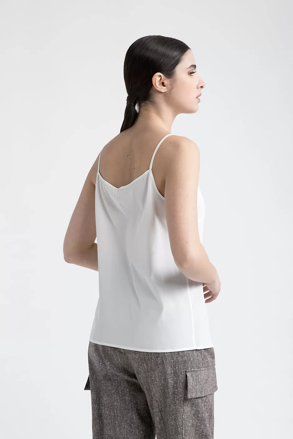 Top E T-Shirt | Peserico Top Con Spalline In Crepe De Chine In Seta Stretch Bianco naturale