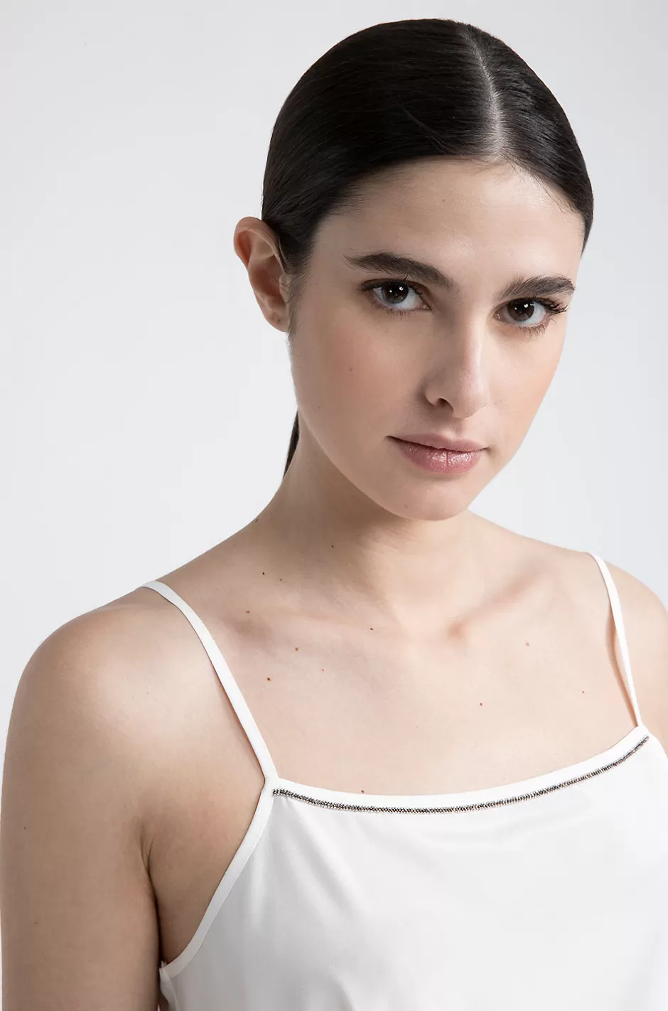 Top E T-Shirt | Peserico Top Con Spalline In Crepe De Chine In Seta Stretch Bianco naturale