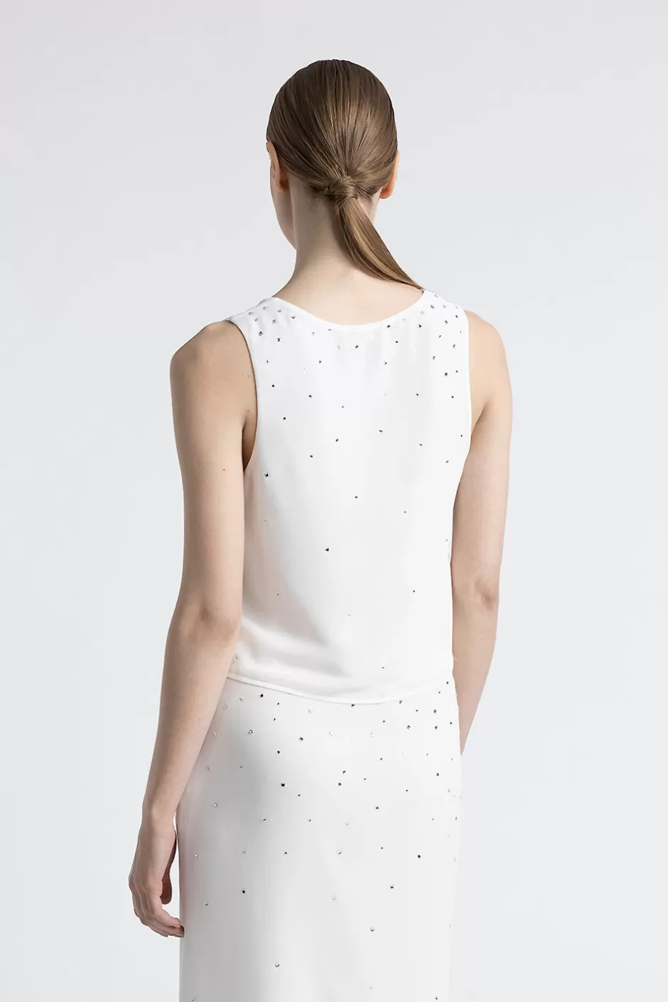 Completi E Set Coordinati | Top E T-Shirt | Peserico Top Crop Con Scollo A V E Cristalli In Crepe Leggero Bianco