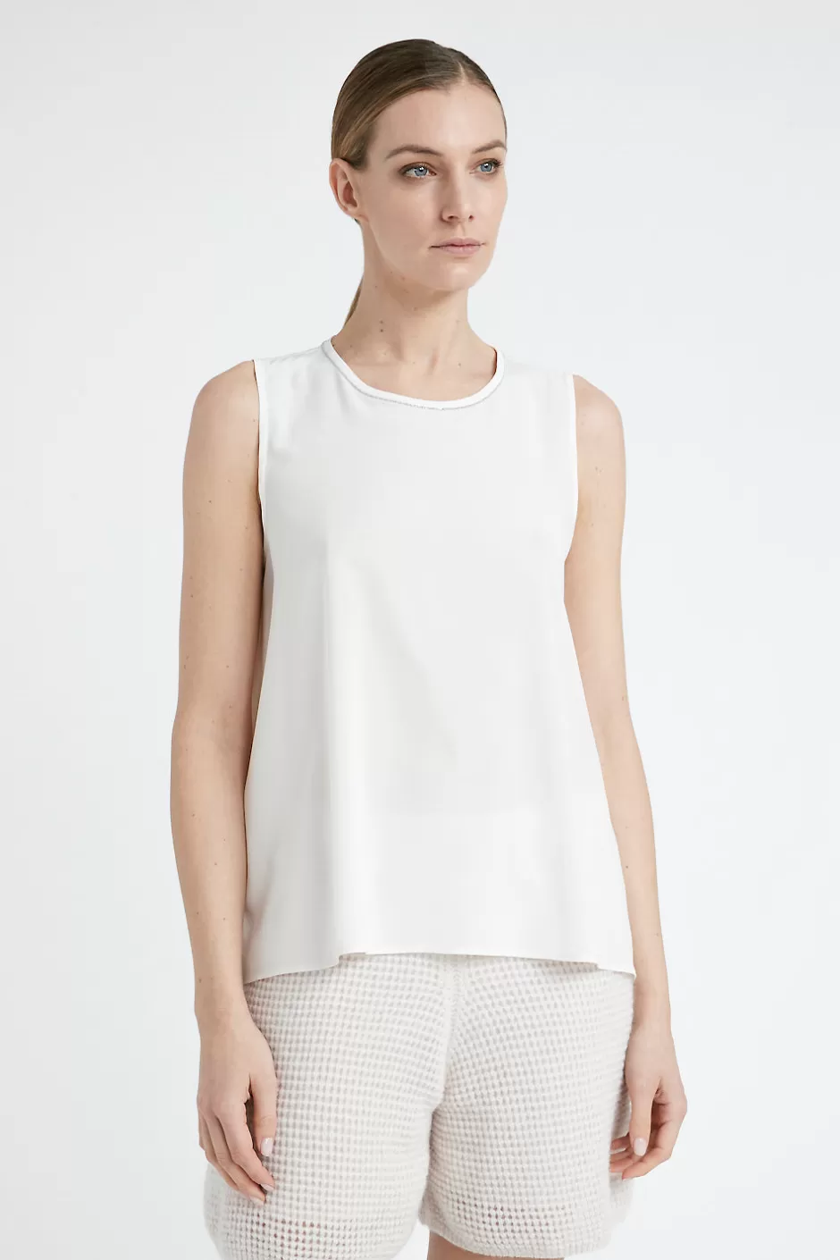 Top E T-Shirt | Peserico Top Girocollo In Crepe De Chine Di Seta Beige perla