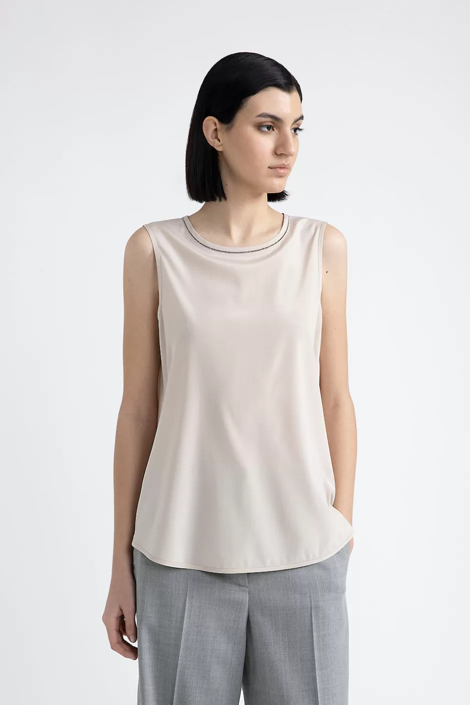 Top E T-Shirt | Peserico Top In Crepe De Chine Di Seta Stretch Con Punto Luce Orzo