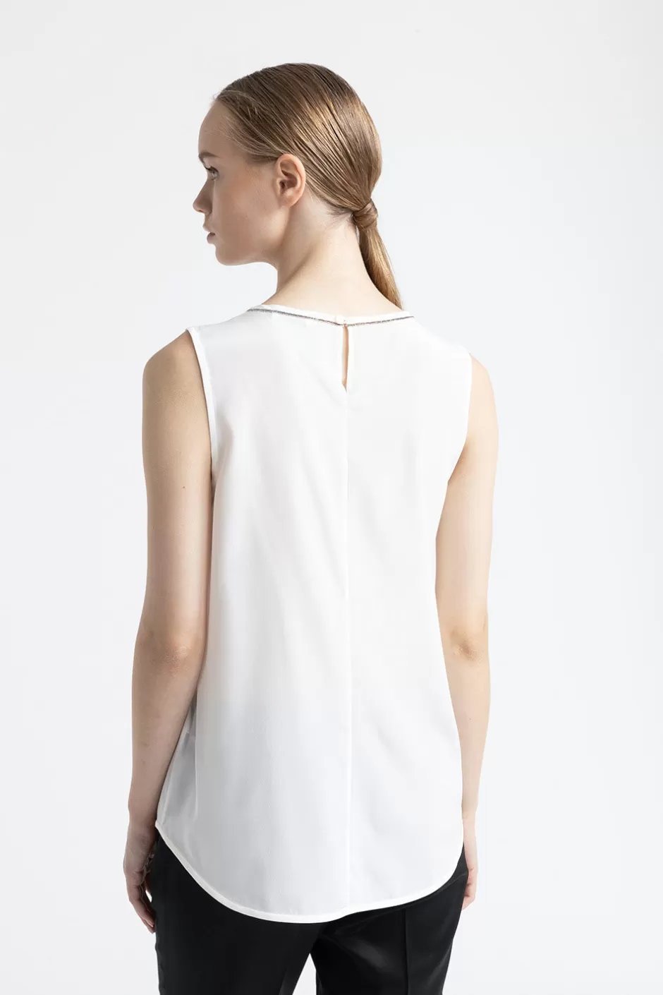 Top E T-Shirt | Peserico Top In Crepe De Chine Di Seta Stretch Con Punto Luce Bianco naturale