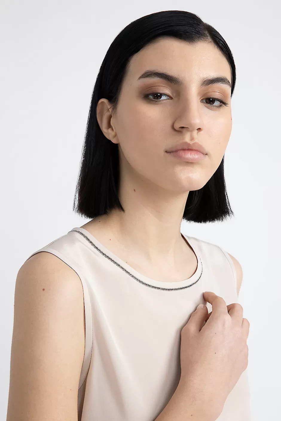 Top E T-Shirt | Peserico Top In Crepe De Chine Di Seta Stretch Con Punto Luce Orzo