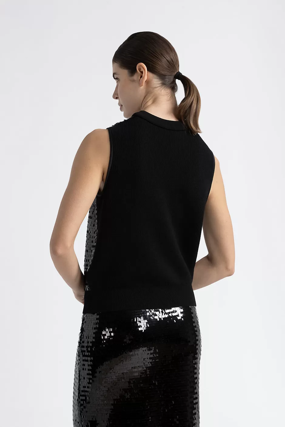 Top E T-Shirt | Peserico Top In Lana E Rete Di Paillettes Con Punto Luce Nero