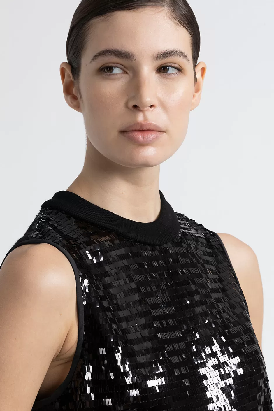 Top E T-Shirt | Peserico Top In Lana E Rete Di Paillettes Con Punto Luce Nero