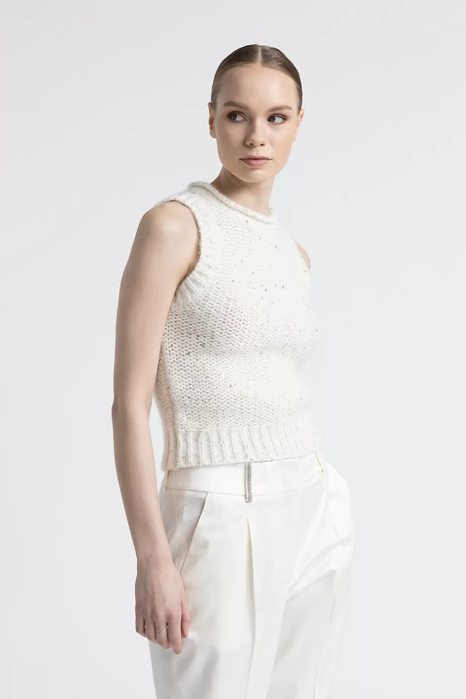 Top E T-Shirt | Peserico Top In Muliné Di Lana D'alpaca E Paillettes Bianco naturale