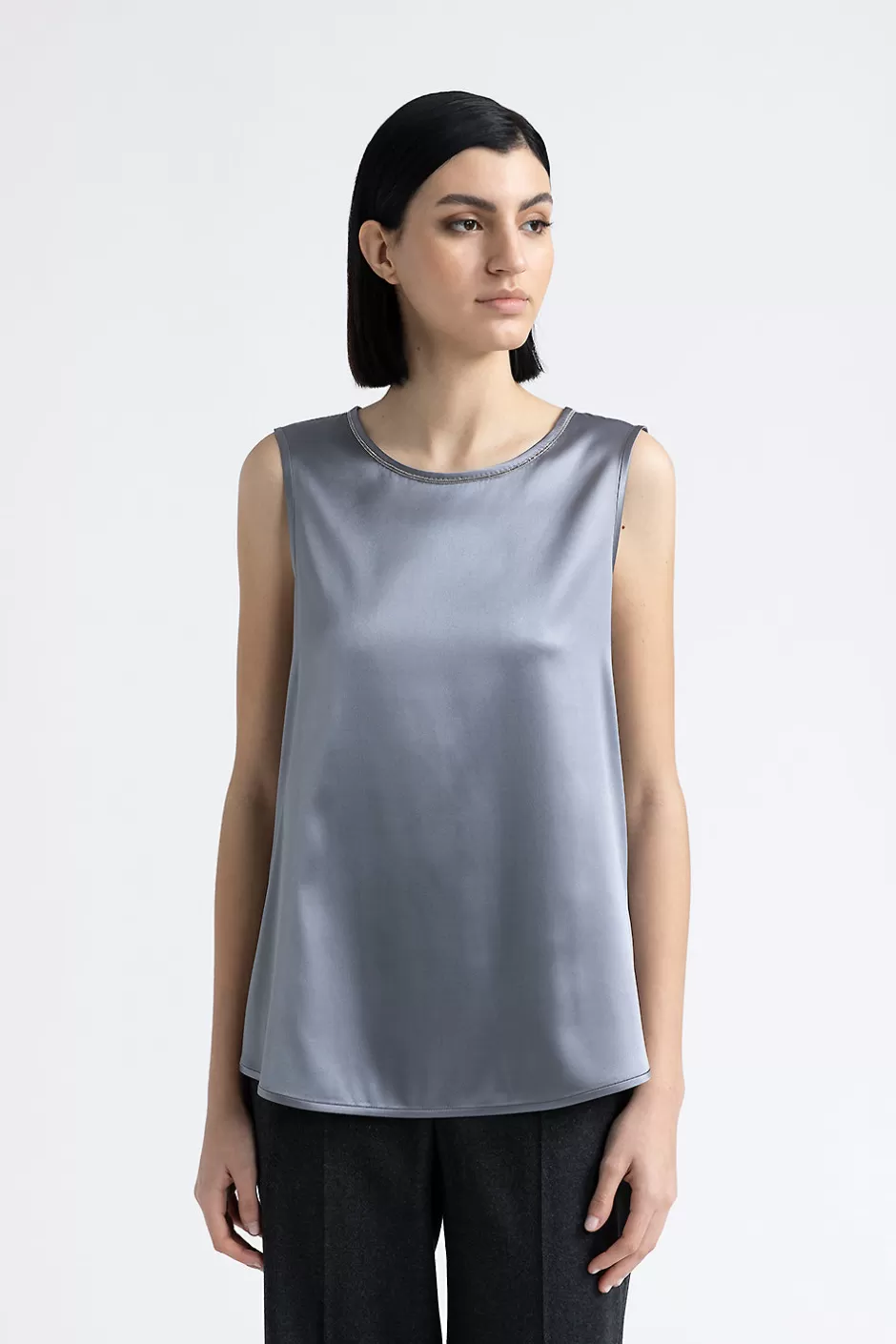 Top E T-Shirt | Peserico Top In Raso Di Seta Lucido Con Punto Luce Ardesia