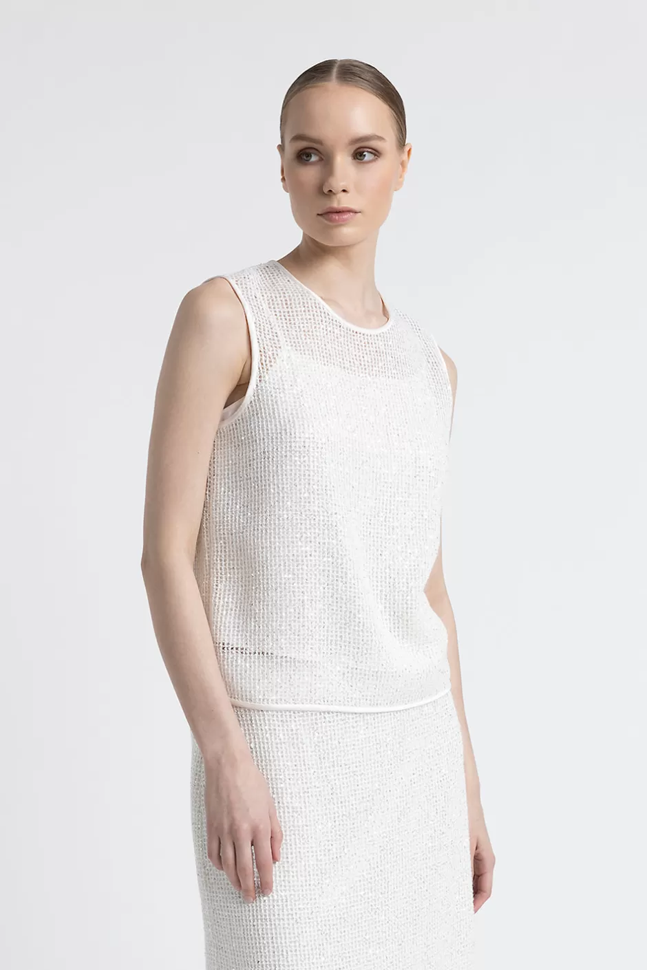 Top E T-Shirt | Peserico Top In Rete Di Lana E Mohair Con Micro Paillettes Bianco naturale