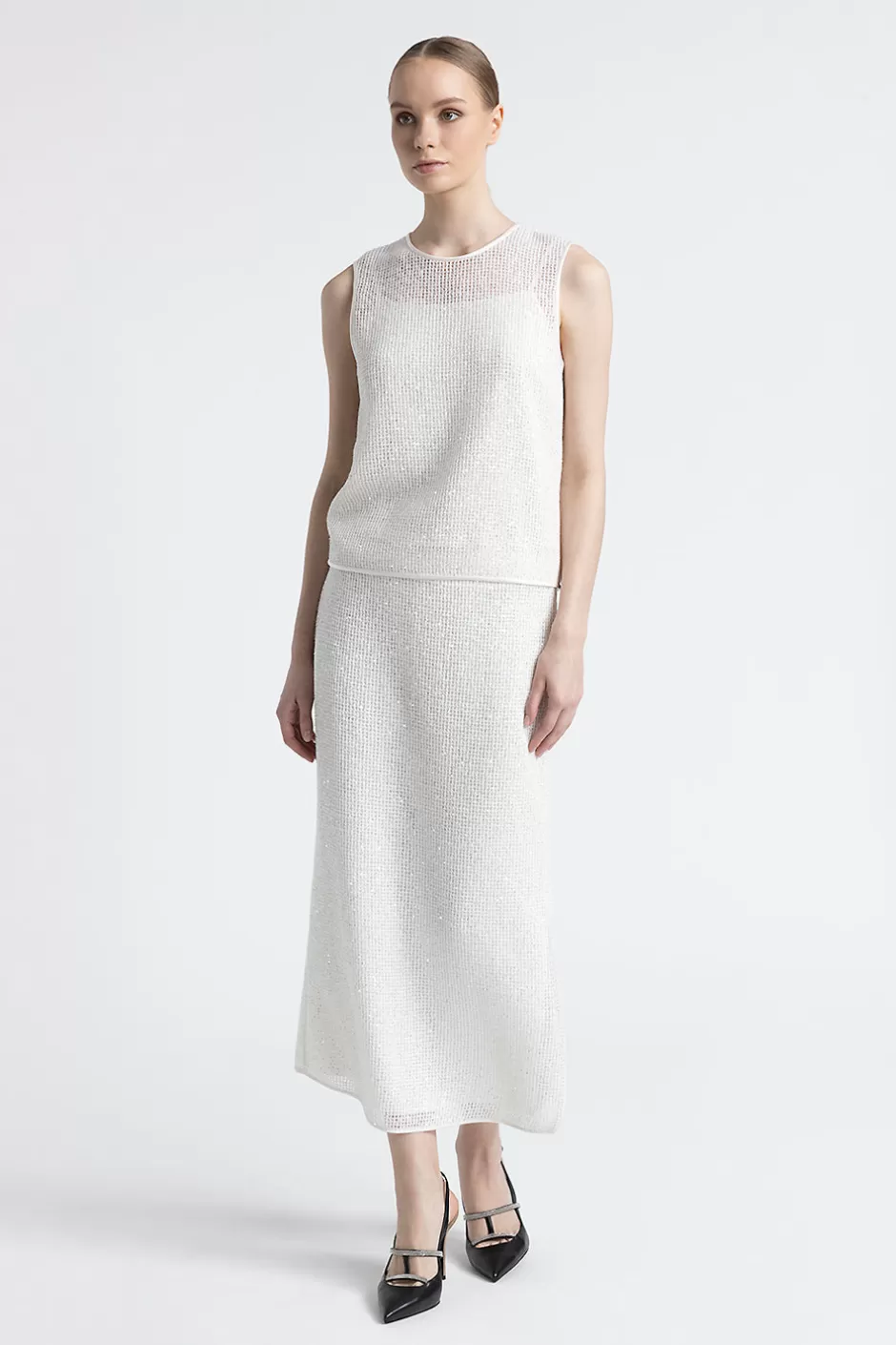 Top E T-Shirt | Peserico Top In Rete Di Lana E Mohair Con Micro Paillettes Bianco naturale
