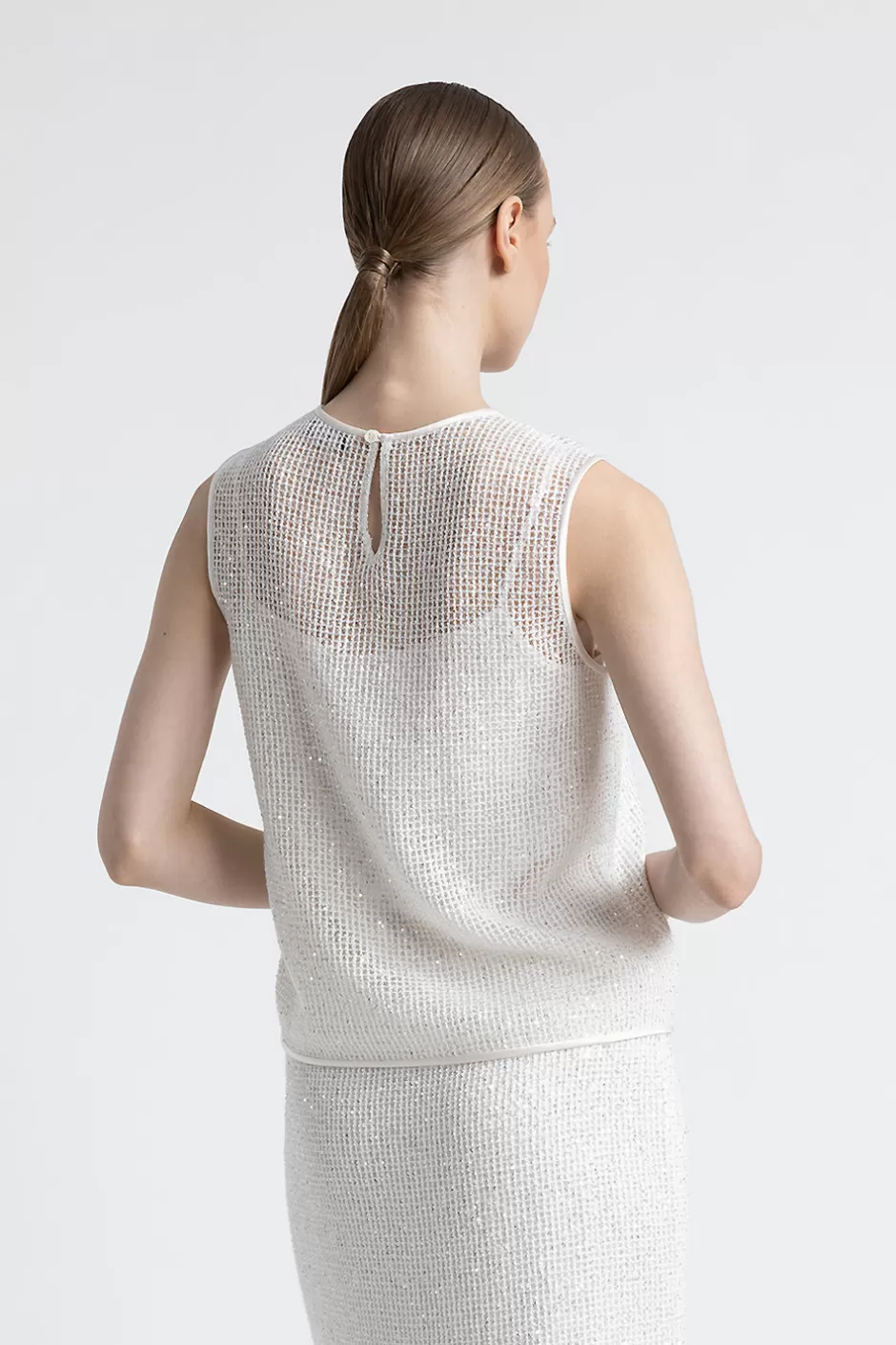 Top E T-Shirt | Peserico Top In Rete Di Lana E Mohair Con Micro Paillettes Bianco naturale