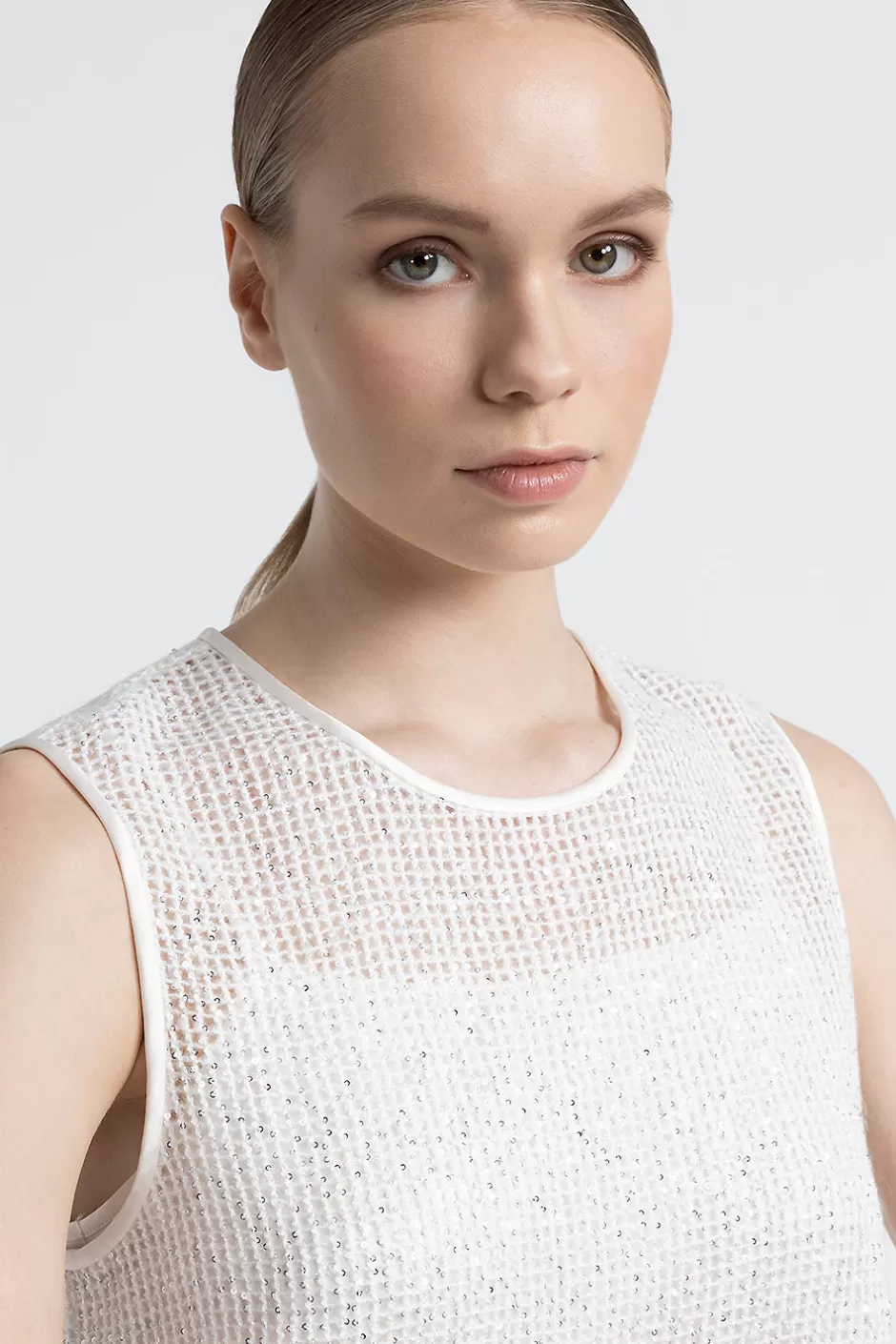 Top E T-Shirt | Peserico Top In Rete Di Lana E Mohair Con Micro Paillettes Bianco naturale