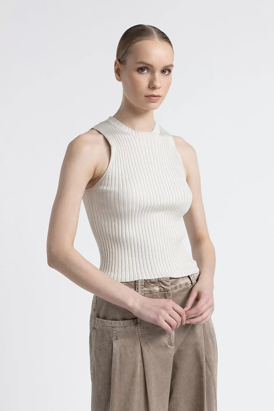 Top E T-Shirt | Peserico Top Tricot In Filato Di Viscosa E Lurex Bianco naturale