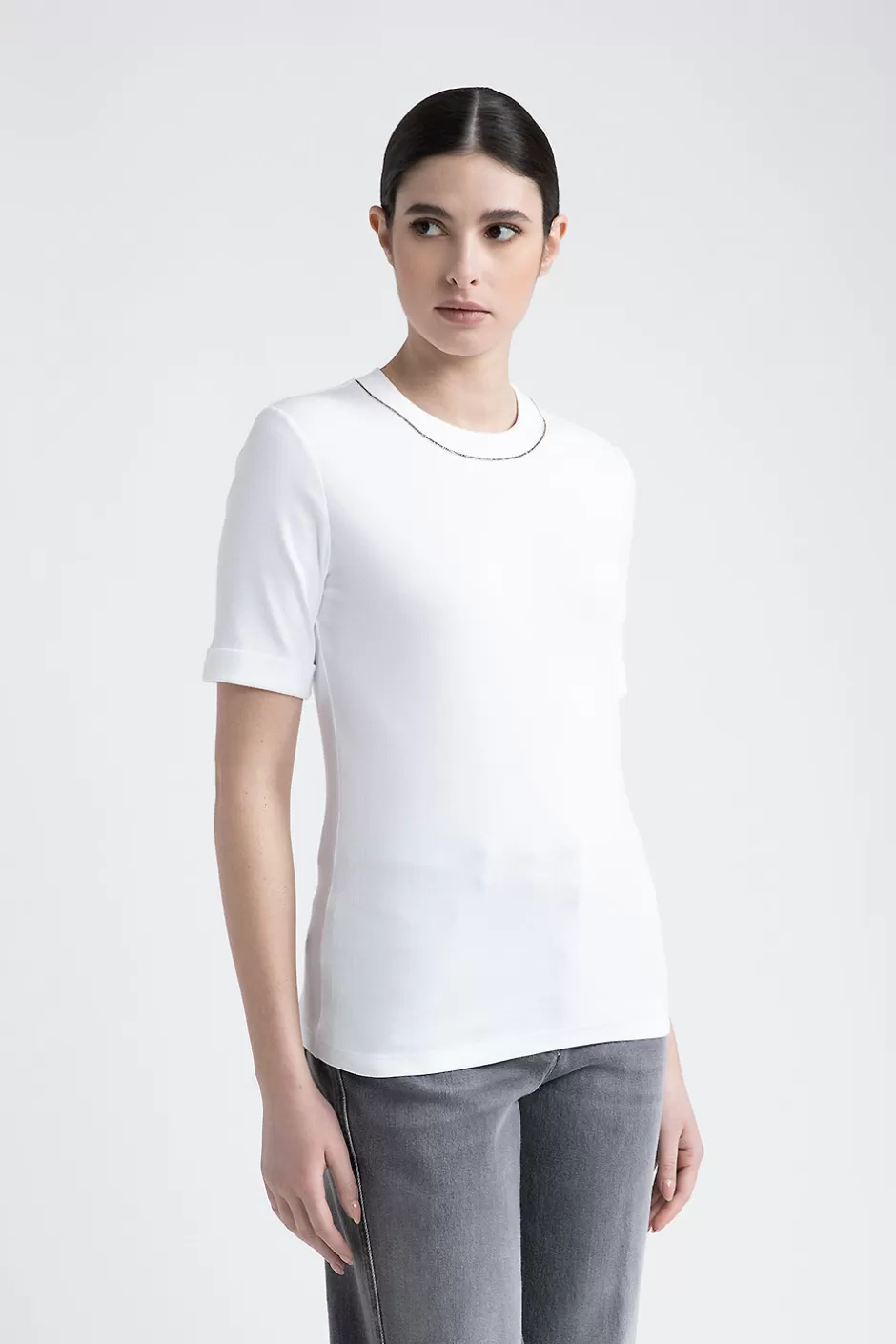 Top E T-Shirt | Peserico T-shirt In Jersey Con Punto Luce Bianco Puro