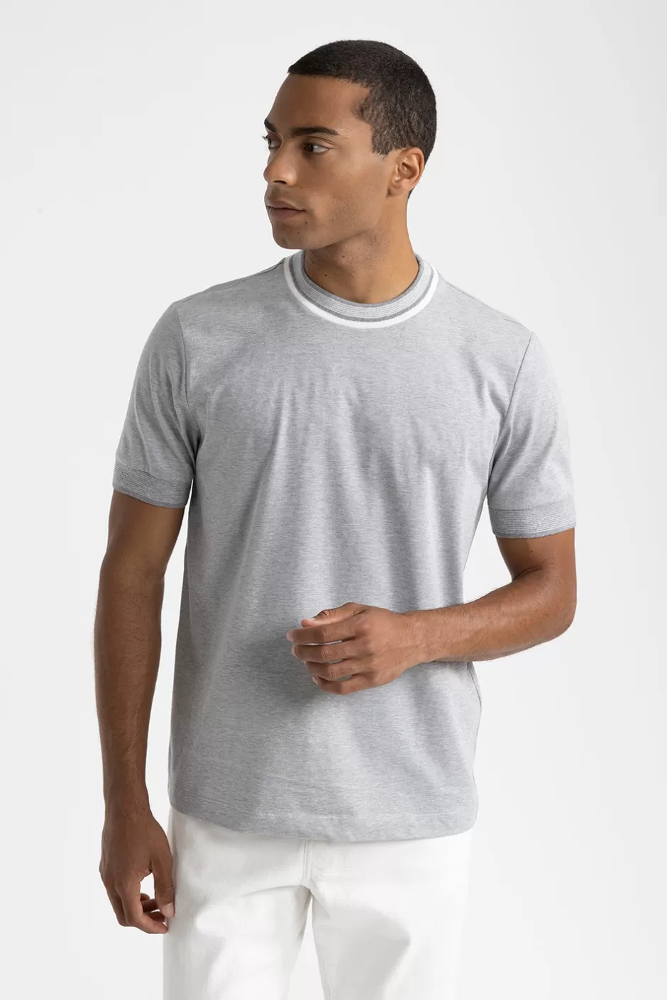 Polo E T-Shirt | Peserico T-shirt In Jersey Di Cotone Con Dettagli Tricot Granito