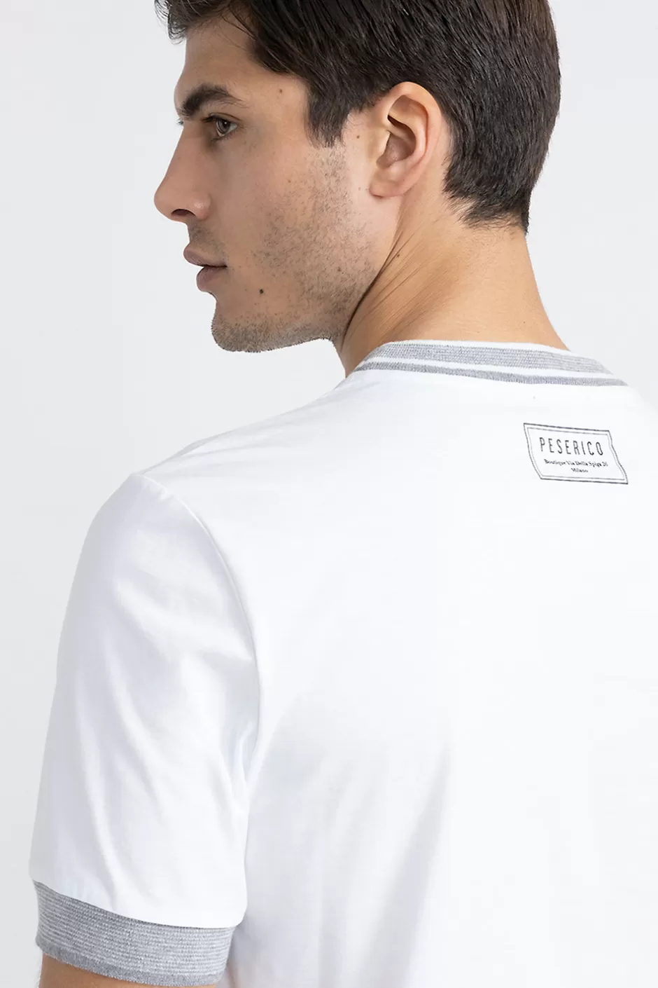Polo E T-Shirt | Peserico T-shirt In Jersey Di Cotone Con Dettagli Tricot Bianco Puro