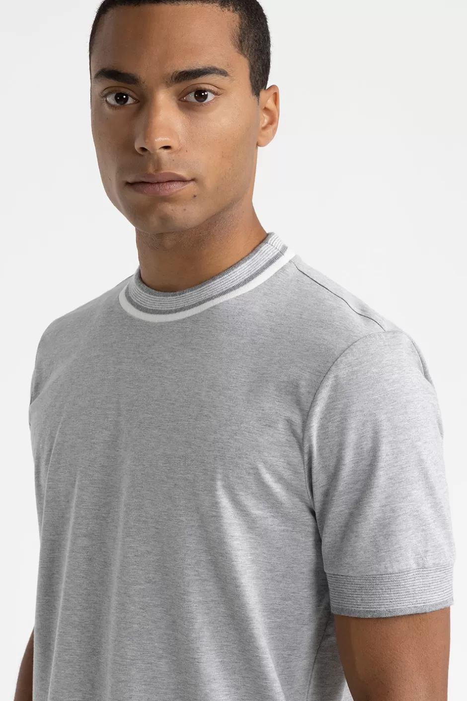 Polo E T-Shirt | Peserico T-shirt In Jersey Di Cotone Con Dettagli Tricot Granito