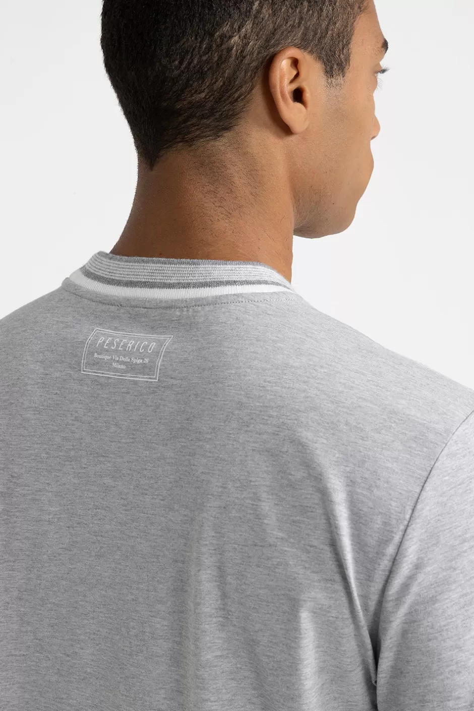 Polo E T-Shirt | Peserico T-shirt In Jersey Di Cotone Con Dettagli Tricot Granito