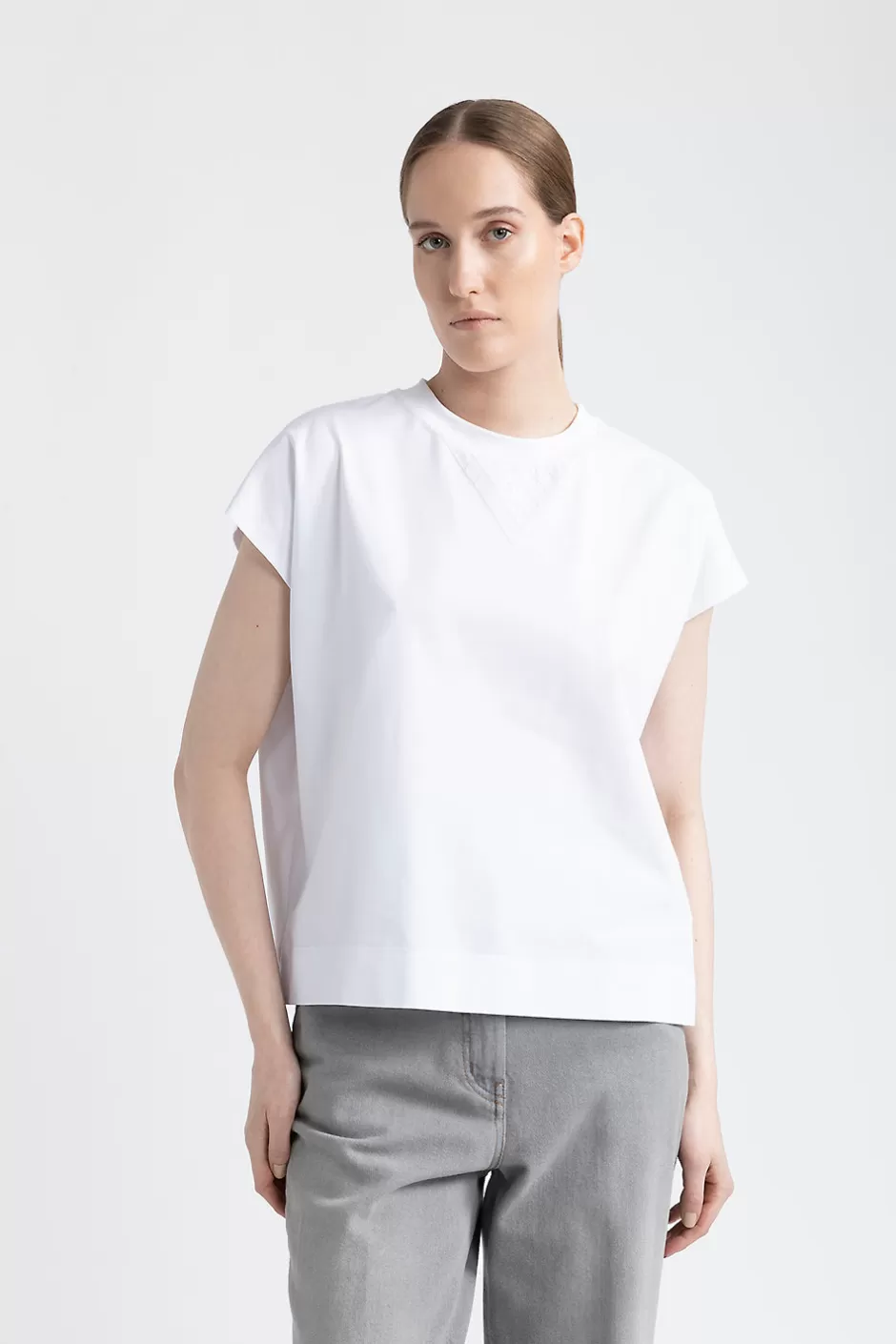 Top E T-Shirt | Peserico T-shirt In Jersey Di Cotone Con Paillettes Bianco