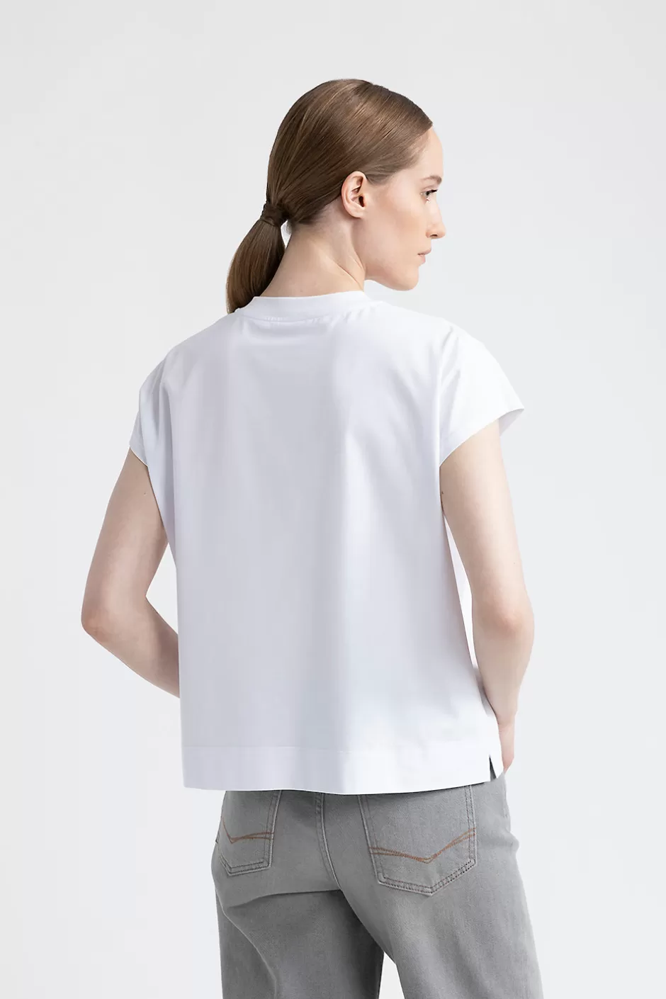 Top E T-Shirt | Peserico T-shirt In Jersey Di Cotone Con Paillettes Bianco