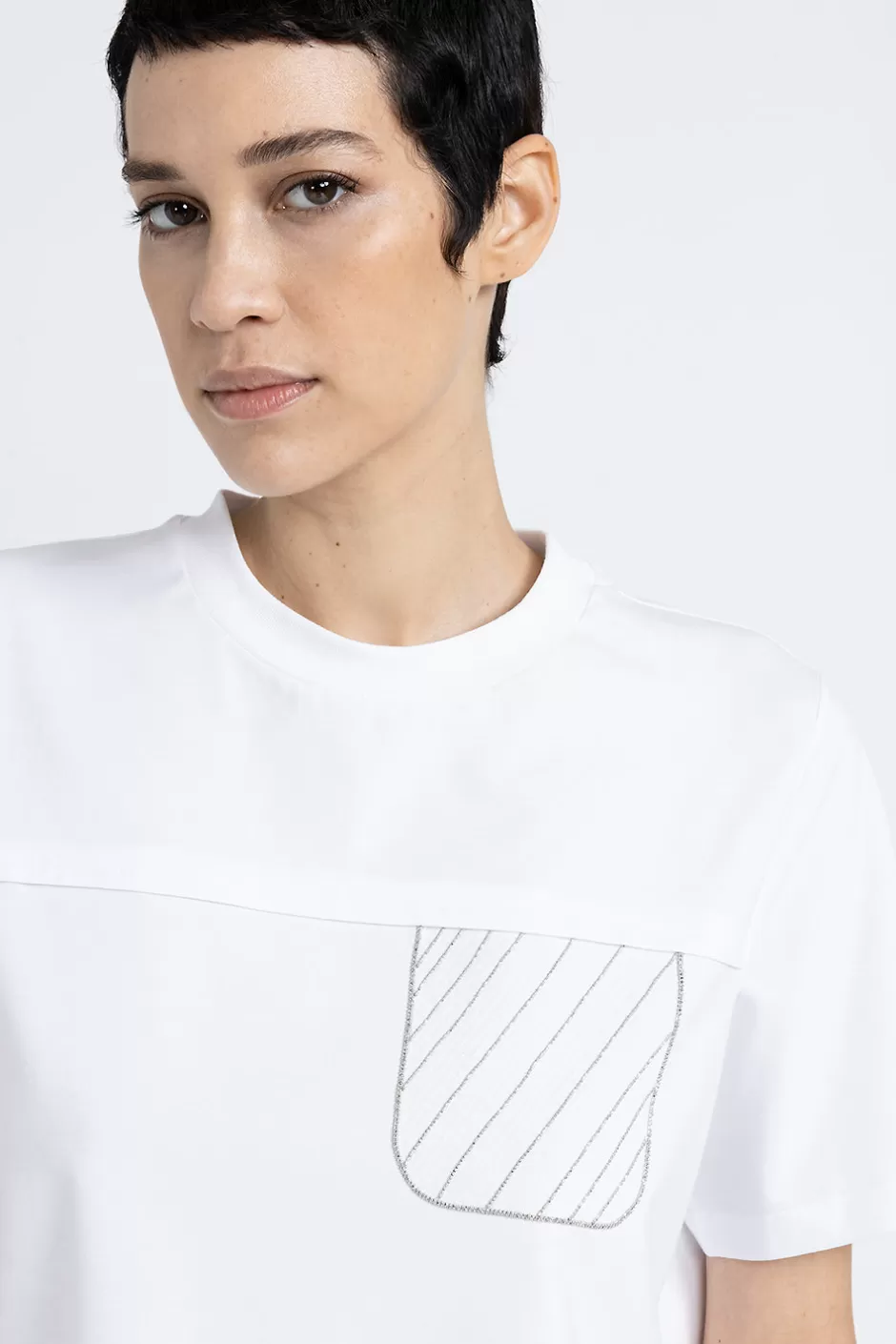 Top E T-Shirt | Peserico T-shirt In Jersey Di Cotone Con Ricamo Bianco Puro