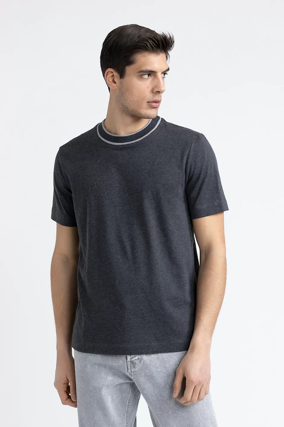 Polo E T-Shirt | Peserico T-shirt In Jersey Di Cotone E Cashmere Grafite