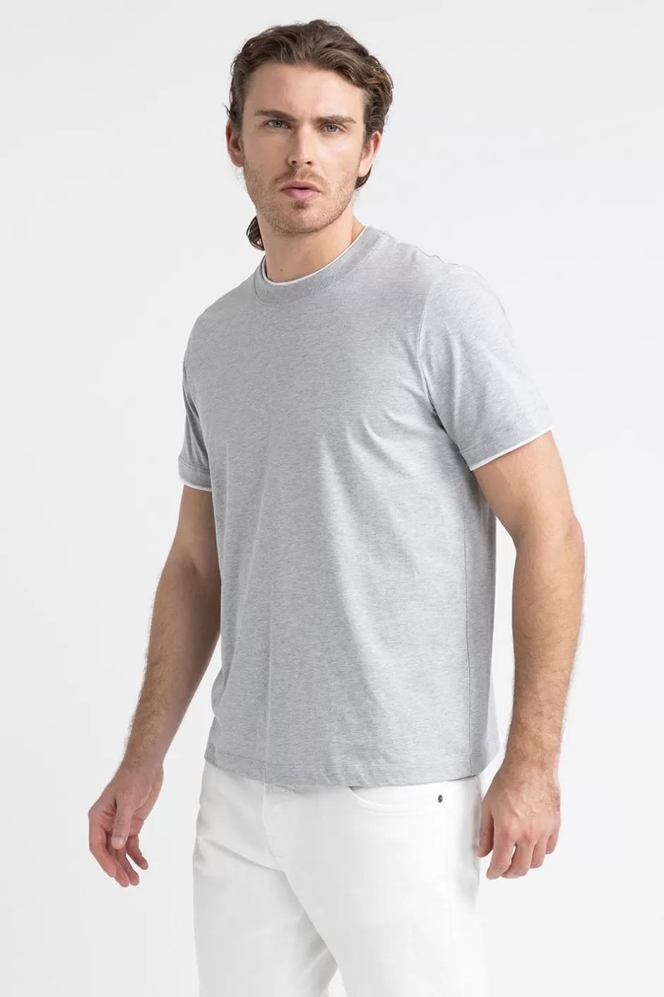 Polo E T-Shirt | Peserico T-shirt In Morbido Jersey Di Puro Cotone Granito