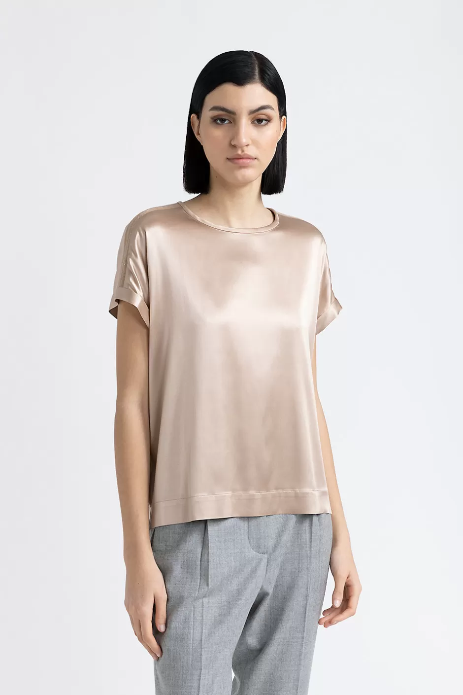 Top E T-Shirt | Peserico T-shirt In Raso Di Seta Con Punto Luce Latte macchiato